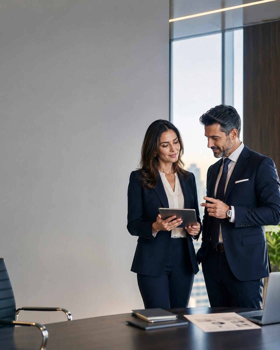 Executivos analisando um programa corporativo de inglês da ESP School