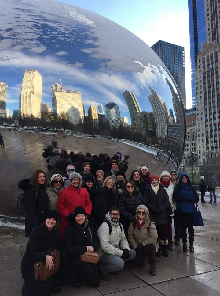 Grupo de educadores brasileiros do FDE 2018 no Cloud Gate, Millennium Park, Chicago
